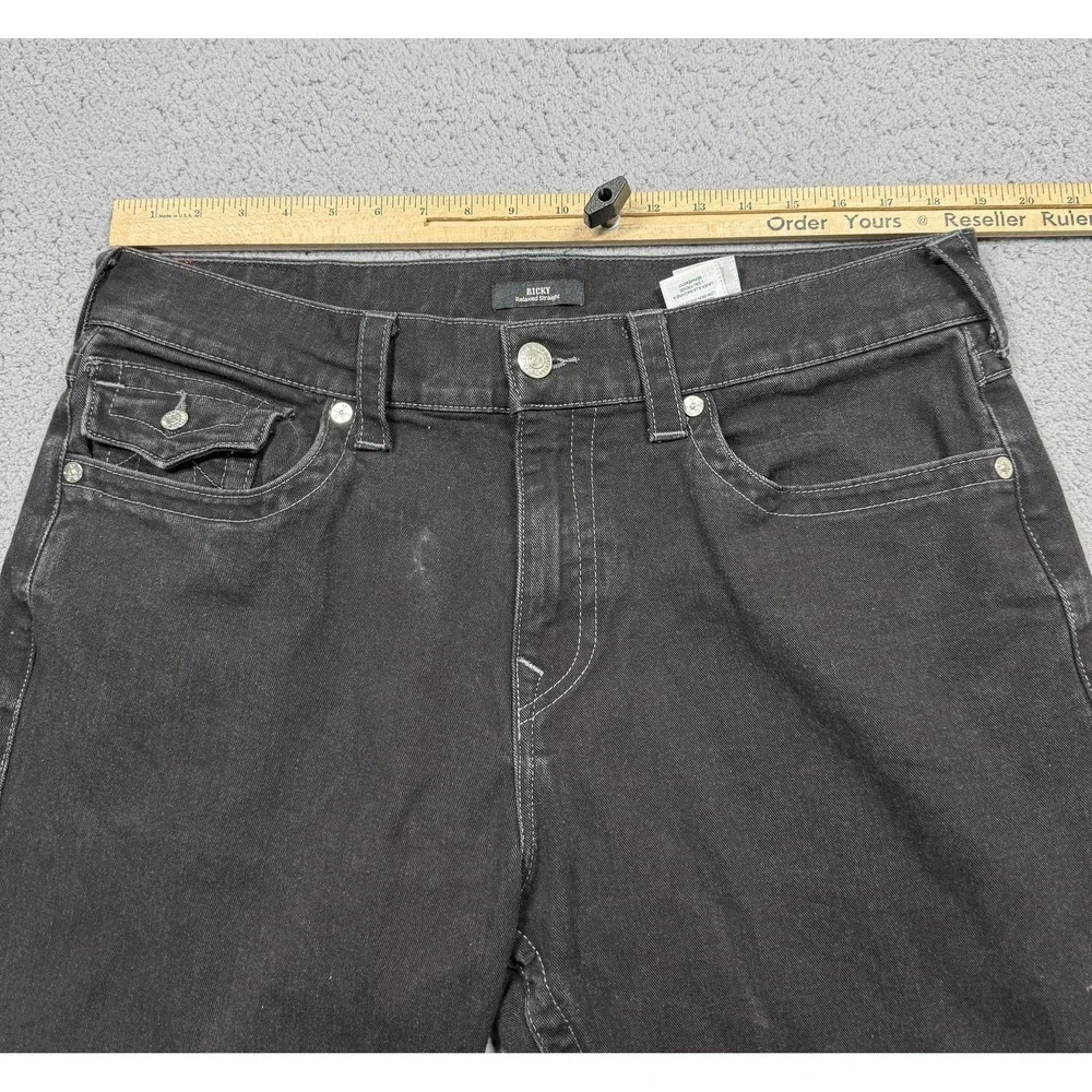 True Religion Ricky Jeans Mens 36x29 Relaxed‎ Straight Stretch Charcoal Wash